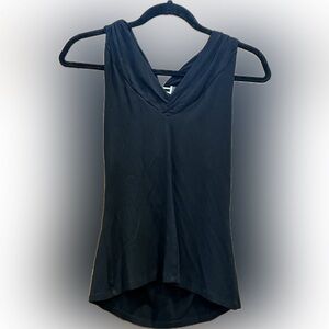 Cache Draped Black Tank Top with back cinch in gold, size M, EUC